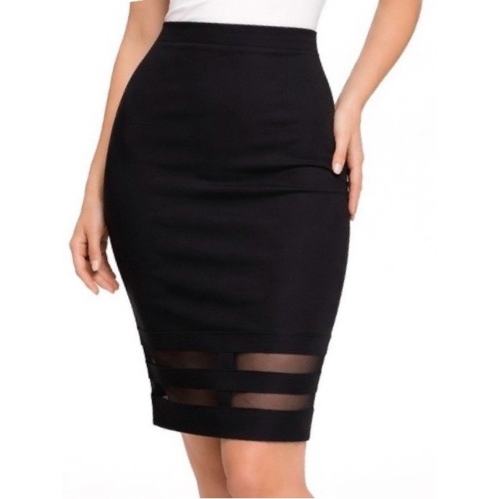Vince Camuto Black Pencil Skirt Women Large Stretch Career Office Date Night